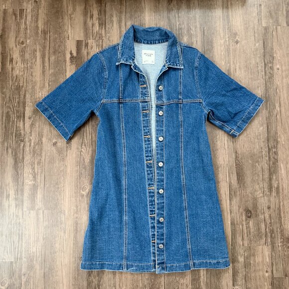 Denim Button Up A-Line Mini Dress with Collar - Concert, Festival, Western - Picture 3 of 7